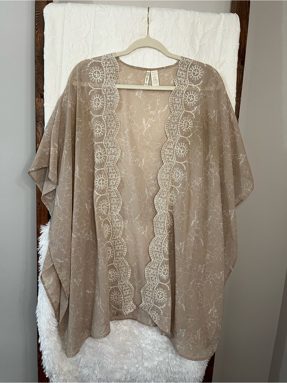Japna Floral Embroidered Open Front Kimono Cover-Up - One Size